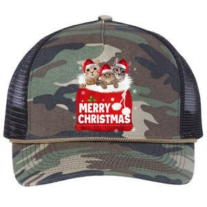 Merry Christmas Santa Cat Kitten In Xmas Santa Bag Christmas Long Sleeve Retro Rope Trucker Hat Cap