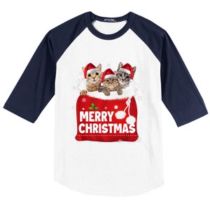 Merry Christmas Santa Cat Kitten In Xmas Santa Bag Christmas Long Sleeve Baseball Sleeve Shirt