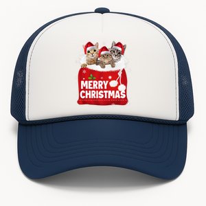 Merry Christmas Santa Cat Kitten In Xmas Santa Bag Christmas Long Sleeve Trucker Hat