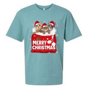 Merry Christmas Santa Cat Kitten In Xmas Santa Bag Christmas Long Sleeve Sueded Cloud Jersey T-Shirt