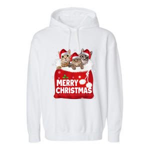 Merry Christmas Santa Cat Kitten In Xmas Santa Bag Christmas Long Sleeve Garment-Dyed Fleece Hoodie