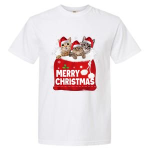 Merry Christmas Santa Cat Kitten In Xmas Santa Bag Christmas Long Sleeve Garment-Dyed Heavyweight T-Shirt