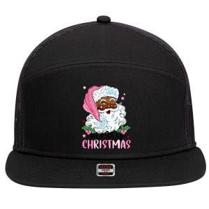 Merry Christmas Santa Claus Black Afro African American Xmas Long Sleeve 7 Panel Mesh Trucker Snapback Hat