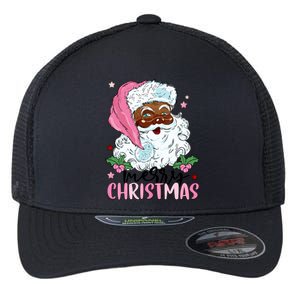 Merry Christmas Santa Claus Black Afro African American Xmas Long Sleeve Flexfit Unipanel Trucker Cap