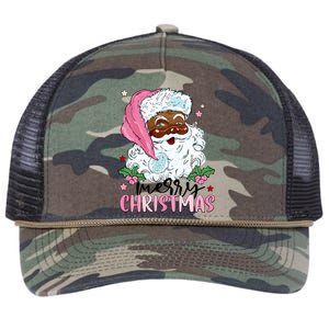 Merry Christmas Santa Claus Black Afro African American Xmas Long Sleeve Retro Rope Trucker Hat Cap