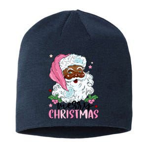 Merry Christmas Santa Claus Black Afro African American Xmas Long Sleeve Sustainable Beanie