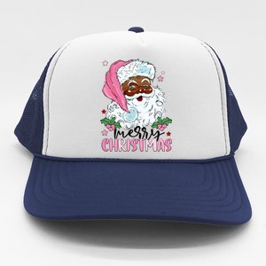 Merry Christmas Santa Claus Black Afro African American Xmas Long Sleeve Trucker Hat