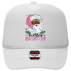 Merry Christmas Santa Claus Black Afro African American Xmas Long Sleeve High Crown Mesh Back Trucker Hat