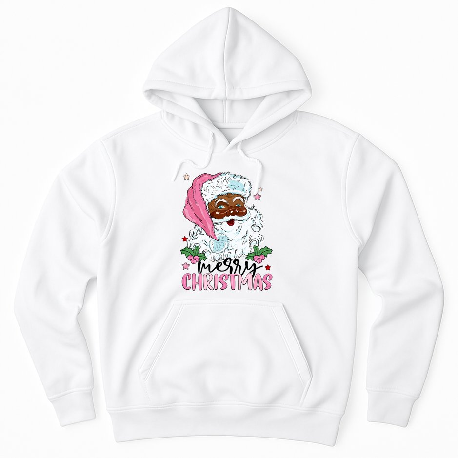 Merry Christmas Santa Claus Black Afro African American Xmas Long Sleeve Hoodie