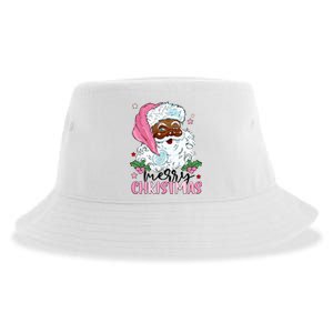 Merry Christmas Santa Claus Black Afro African American Xmas Long Sleeve Sustainable Bucket Hat