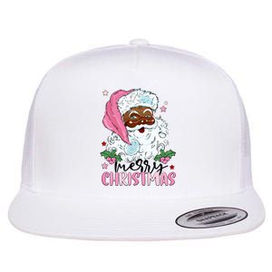 Merry Christmas Santa Claus Black Afro African American Xmas Long Sleeve Flat Bill Trucker Hat