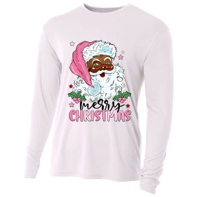 Merry Christmas Santa Claus Black Afro African American Xmas Long Sleeve Cooling Performance Long Sleeve Crew