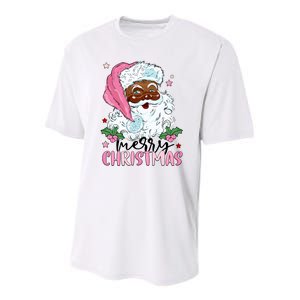 Merry Christmas Santa Claus Black Afro African American Xmas Long Sleeve Youth Performance Sprint T-Shirt