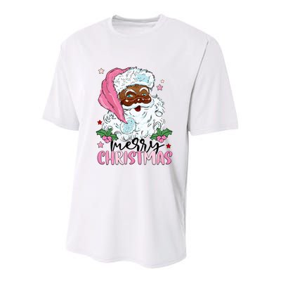 Merry Christmas Santa Claus Black Afro African American Xmas Long Sleeve Youth Performance Sprint T-Shirt