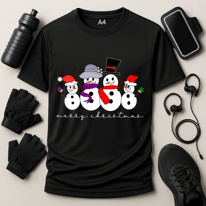 Merry Christmas Snowman Family And Friends Cooling Performance Crew T-Shirt