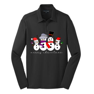 Merry Christmas Snowman Family And Friends Silk Touch Performance Long Sleeve Polo