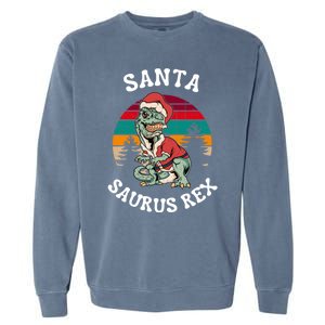 Merry Christmas Santa Saurus T Rex Dinosaurs Pun Tree Rex Cool Gift Garment-Dyed Sweatshirt