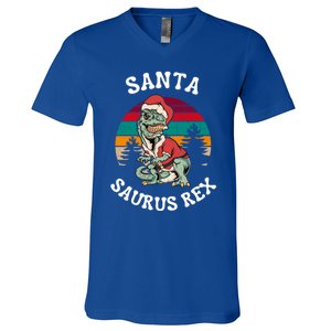 Merry Christmas Santa Saurus T Rex Dinosaurs Pun Tree Rex Cool Gift V-Neck T-Shirt