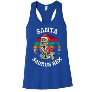 Merry Christmas Santa Saurus T Rex Dinosaurs Pun Tree Rex Cool Gift Women's Racerback Tank