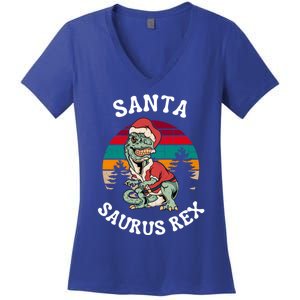 Merry Christmas Santa Saurus T Rex Dinosaurs Pun Tree Rex Cool Gift Women's V-Neck T-Shirt