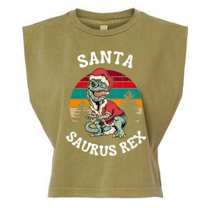 Merry Christmas Santa Saurus T Rex Dinosaurs Pun Tree Rex Cool Gift Garment-Dyed Women's Muscle Tee