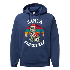 Merry Christmas Santa Saurus T Rex Dinosaurs Pun Tree Rex Cool Gift Performance Fleece Hoodie