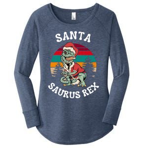 Merry Christmas Santa Saurus T Rex Dinosaurs Pun Tree Rex Cool Gift Women's Perfect Tri Tunic Long Sleeve Shirt