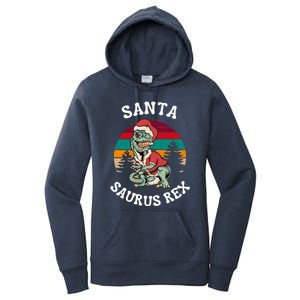 Merry Christmas Santa Saurus T Rex Dinosaurs Pun Tree Rex Cool Gift Women's Pullover Hoodie