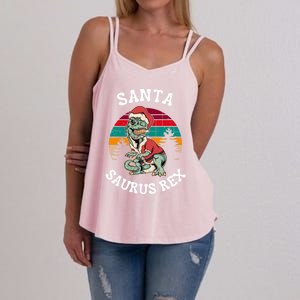 Merry Christmas Santa Saurus T Rex Dinosaurs Pun Tree Rex Cool Gift Women's Strappy Tank