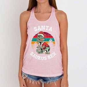 Merry Christmas Santa Saurus T Rex Dinosaurs Pun Tree Rex Cool Gift Women's Knotted Racerback Tank