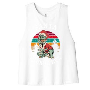 Merry Christmas Santa Saurus T Rex Dinosaurs Pun Tree Rex Cool Gift Women's Racerback Cropped Tank