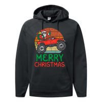 Merry Christmas Santa Monster Truck Xmas Pj Performance Fleece Hoodie