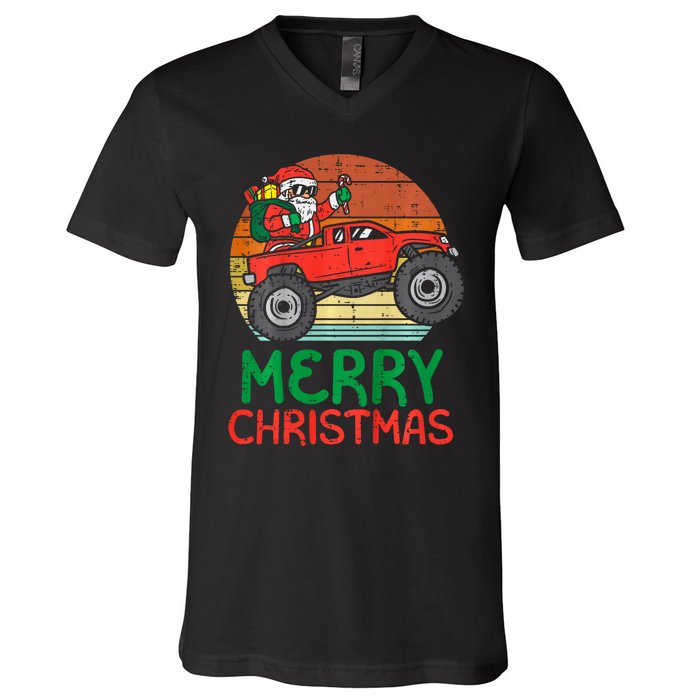 Merry Christmas Santa Monster Truck Xmas Pj V-Neck T-Shirt