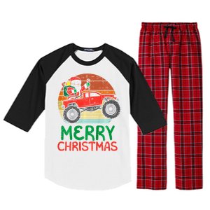 Merry Christmas Santa Monster Truck Xmas Pj Raglan Sleeve Pajama Set