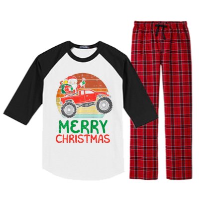 Merry Christmas Santa Monster Truck Xmas Pj Raglan Sleeve Pajama Set