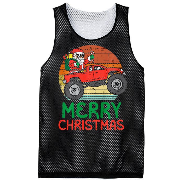 Merry Christmas Santa Monster Truck Xmas Pj Mesh Reversible Basketball Jersey Tank