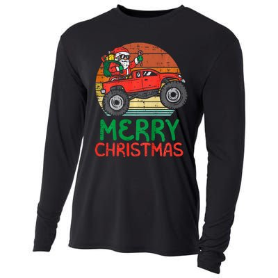 Merry Christmas Santa Monster Truck Xmas Pj Cooling Performance Long Sleeve Crew