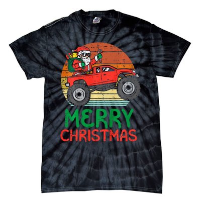 Merry Christmas Santa Monster Truck Xmas Pj Tie-Dye T-Shirt