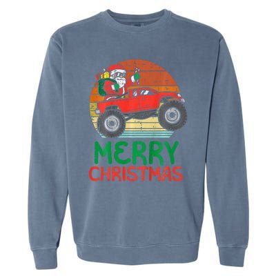 Merry Christmas Santa Monster Truck Xmas Pj Garment-Dyed Sweatshirt