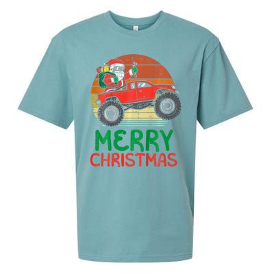 Merry Christmas Santa Monster Truck Xmas Pj Sueded Cloud Jersey T-Shirt