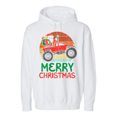 Merry Christmas Santa Monster Truck Xmas Pj Garment-Dyed Fleece Hoodie