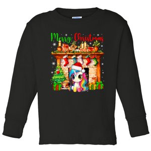 Merry Christmas Santa Unicorn Xmas Symbols Matching Family Toddler Long Sleeve Shirt