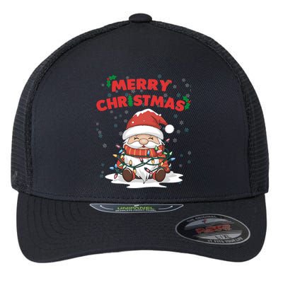 Merry Christmas Santa Gnome Wrapped In Lights Holiday Cheer Gift Flexfit Unipanel Trucker Cap