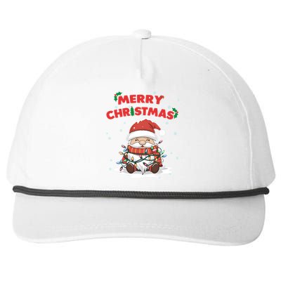 Merry Christmas Santa Gnome Wrapped In Lights Holiday Cheer Gift Snapback Five-Panel Rope Hat