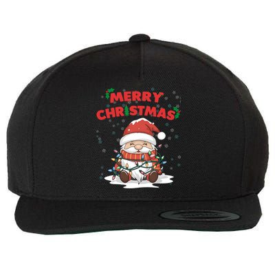 Merry Christmas Santa Gnome Wrapped In Lights Holiday Cheer Gift Wool Snapback Cap