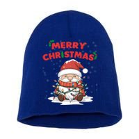 Merry Christmas Santa Gnome Wrapped In Lights Holiday Cheer Gift Short Acrylic Beanie