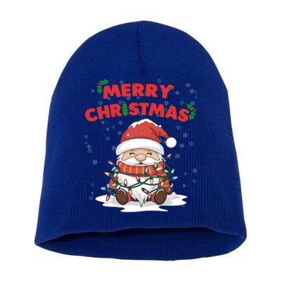 Merry Christmas Santa Gnome Wrapped In Lights Holiday Cheer Gift Short Acrylic Beanie