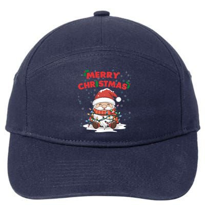 Merry Christmas Santa Gnome Wrapped In Lights Holiday Cheer Gift 7-Panel Snapback Hat