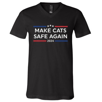 Make Cats Safe Again Funny 2024 Presidential Election V-Neck T-Shirt