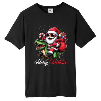 Merry Christmas Santa Claus Riding A T Rex Dinosaur Gift Tall Fusion ChromaSoft Performance T-Shirt